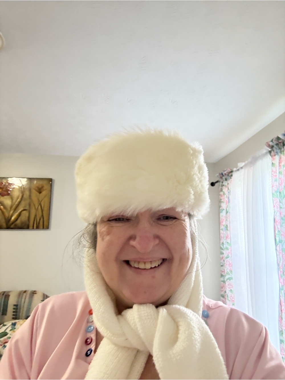 Unlisted Cream Knit Hooded Scarf with Faux Fur Trim